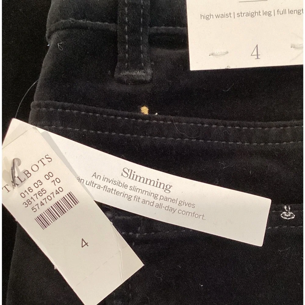 Talbots Velveteen Straight Leg Pant Black Embroidered Champagne Pop NWT - Size 4
